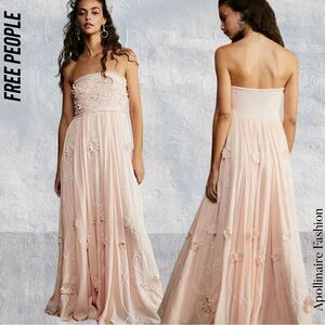 FREE PEOPLE ROSA FLORAL APPLIQUÉ MAXI DRESS IN PEACH NWT M